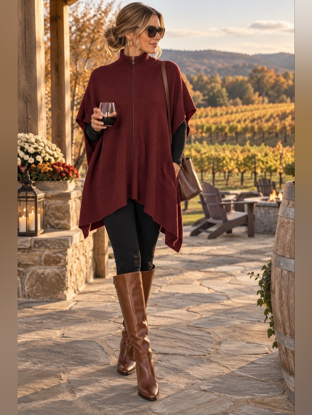 Lululemon Call Me Cozy Wrap Mock Neck Zip Cape Poncho Burgundy